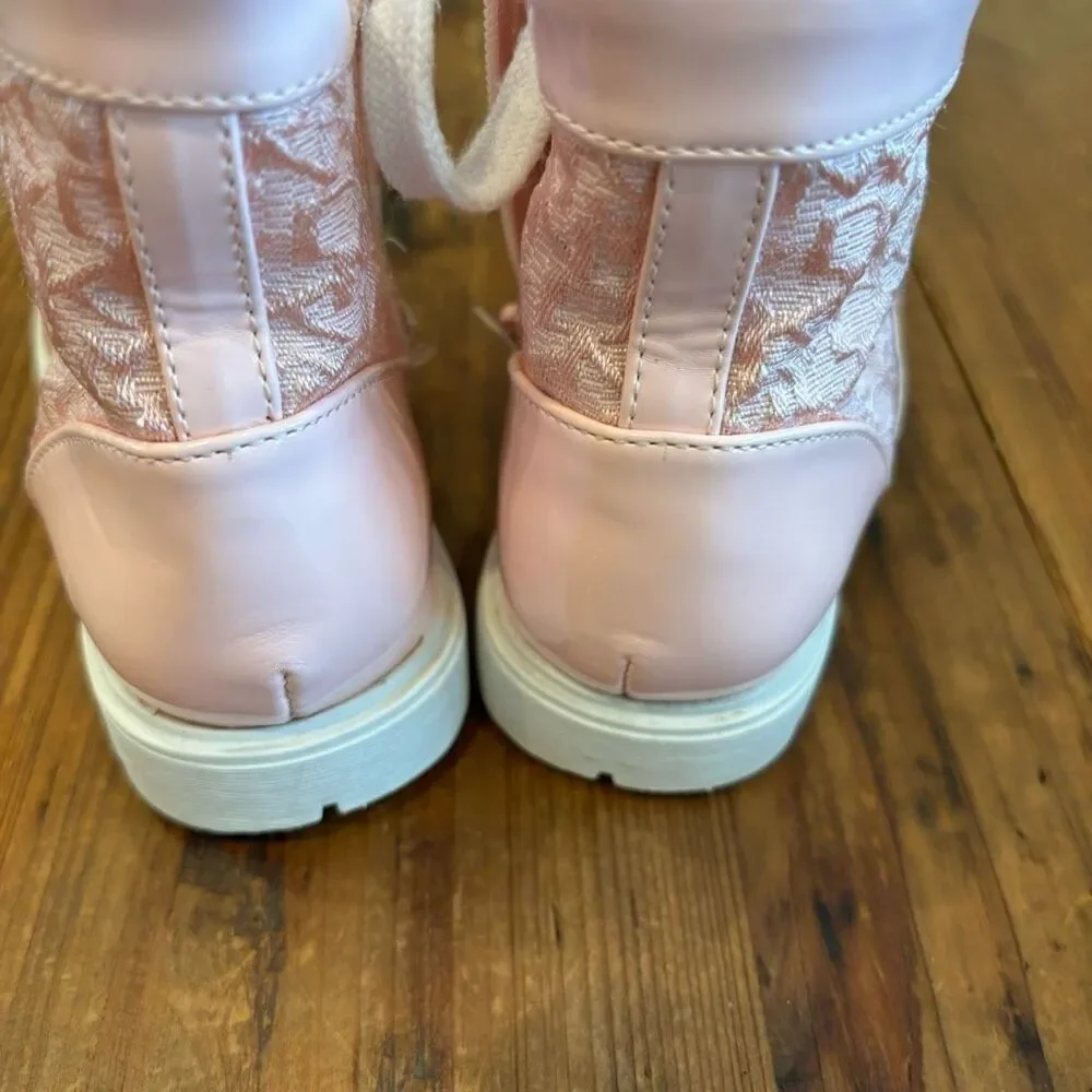 DKNY Pink Patent Lace Hightop Biker Boot Size 10
